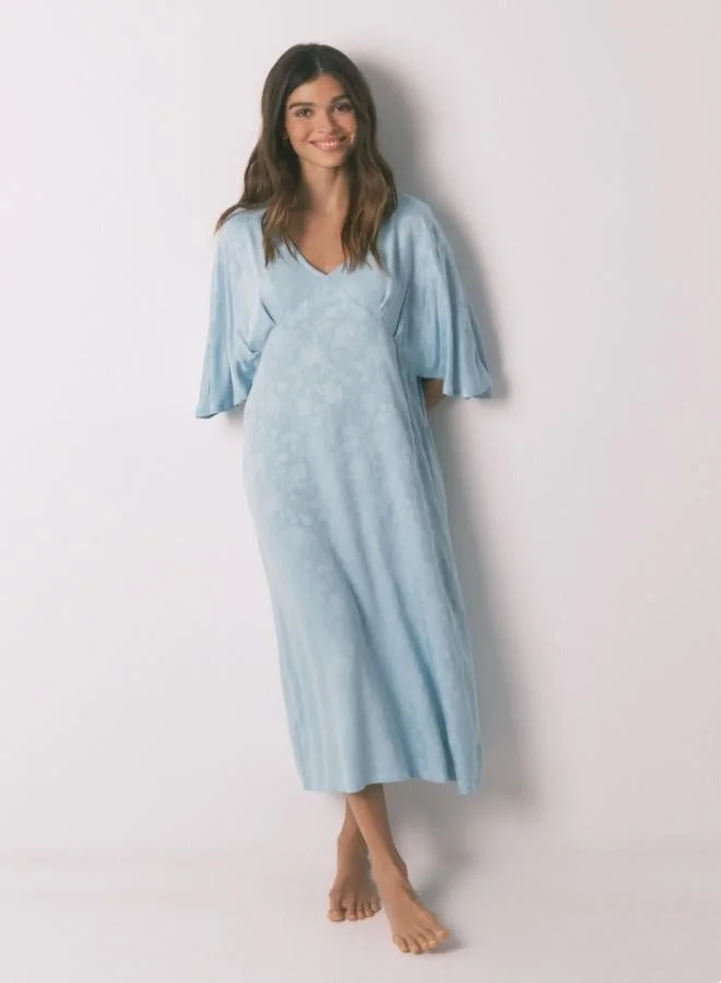 Long nightgown with gathered neckline